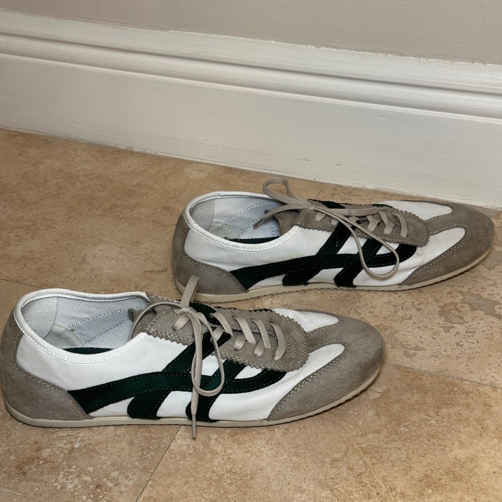White, Grey & Forest Green Sneakers